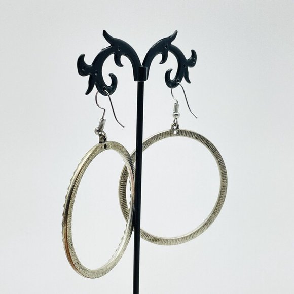 Beaded Hoop Earrings Pierced Silver Tone Boho Festival Music Party Holiday - Picture 6 of 8